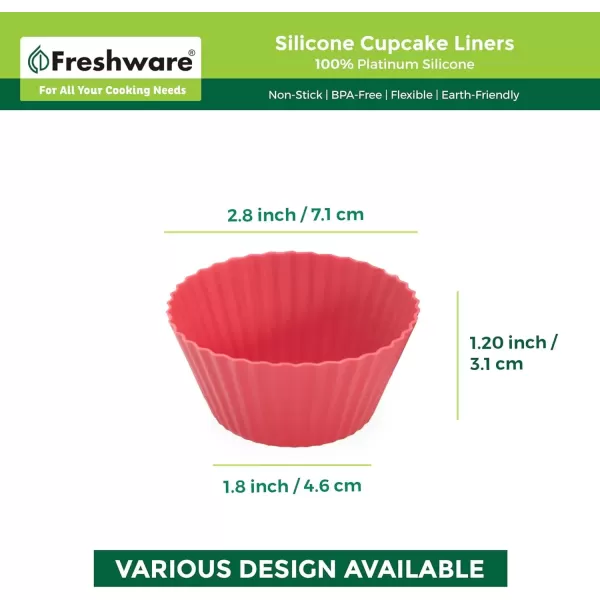 imageFreshware 12Pack Silicone 6Star Reusable Cupcake and Muffin Baking Cup Six Vibrant ColorsRed  Black Round 12Pack