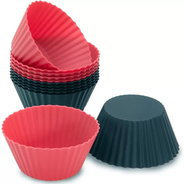 imageFreshware 12Pack Silicone 6Star Reusable Cupcake and Muffin Baking Cup Six Vibrant ColorsRed  Black Round 12Pack