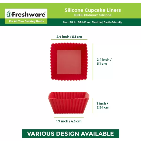 imageFreshware 12Pack Silicone 6Star Reusable Cupcake and Muffin Baking Cup Six Vibrant ColorsRed  Black Square 12Pack