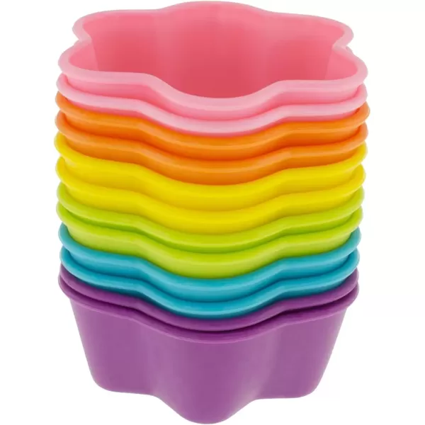 imageFreshware 12Pack Silicone 6Star Reusable Cupcake and Muffin Baking Cup Six Vibrant ColorsStar 12Pack