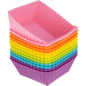 imageFreshware 12Pack Silicone Square Reusable Cupcake and Muffin Baking Cup Six Vibrant Colors