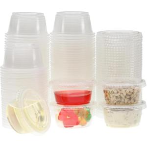 image:imageFreshware Plastic Portion Cups with Lids 2 Ounce 400 Set Disposable Plastic Cups for Meal Prep Salad Dressing Jellos Shot Cup Condiment and Dipping Sauce Cup2 oz  400 sets