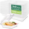 image:imageFreshware Clamshell Food Containers with Lids 6x6 100Pack Disposable To Go Containers Biodegradable Sugarcane To Go Boxes  Paper Container  Microwave amp Freezer Safe Stackable9 x 9 Inch