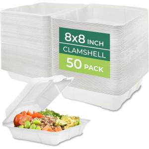image:imageFreshware Clamshell Food Containers with Lids 6x6 100Pack Disposable To Go Containers Biodegradable Sugarcane To Go Boxes  Paper Container  Microwave amp Freezer Safe Stackable8 x 8 Inch