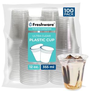 image:imageFreshware Clear Plastic Cups 100 Pack  20 oz Disposable Cups for Iced Coffee Smoothie Milkshake Cold Drinks12 oz 100PCS