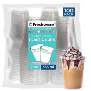 image:imageFreshware Clear Plastic Cups 100 Pack  20 oz Disposable Cups for Iced Coffee Smoothie Milkshake Cold Drinks12 oz 100PK