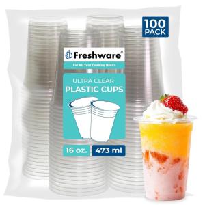 image:imageFreshware Clear Plastic Cups 100 Pack  20 oz Disposable Cups for Iced Coffee Smoothie Milkshake Cold Drinks16 oz 100PK