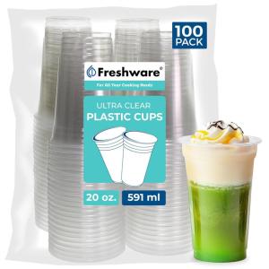 image:imageFreshware Clear Plastic Cups 100 Pack  20 oz Disposable Cups for Iced Coffee Smoothie Milkshake Cold Drinks20 oz 100PK
