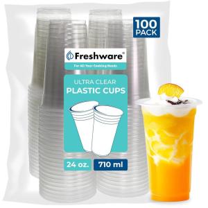 image:imageFreshware Clear Plastic Cups 100 Pack  20 oz Disposable Cups for Iced Coffee Smoothie Milkshake Cold Drinks24 oz 100PK