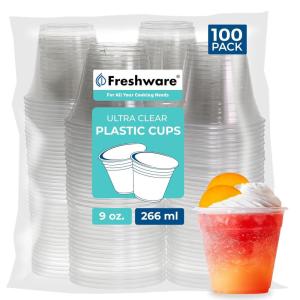 image:imageFreshware Clear Plastic Cups 100 Pack  20 oz Disposable Cups for Iced Coffee Smoothie Milkshake Cold Drinks9 oz 100PK