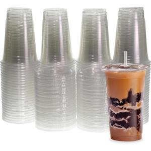 image:imageFreshware Clear Plastic Cups with Flat Lids and Straws 100 Cups  24 oz Disposable Tumblers for Iced Coffee Smoothie Milkshake Cold Drinks20 oz 100PK
