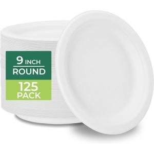 image:imageFreshware Paper Plates  Disposable 10 Plate 500Pack Biodegradable Sugarcane Dinner Plates  Heavy Duty Dinnerware for Hot Food  Microwave amp Freezer Safe Stackable Dinnerware9 Inch 125Pack