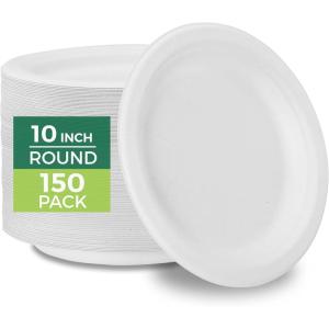 image:imageFreshware Paper Plates  Disposable 10 Plate 500Pack Biodegradable Sugarcane Dinner Plates  Heavy Duty Dinnerware for Hot Food  Microwave amp Freezer Safe Stackable Dinnerware10 Inch  150Pack