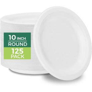 image:imageFreshware Paper Plates  Disposable 10 Plate 500Pack Biodegradable Sugarcane Dinner Plates  Heavy Duty Dinnerware for Hot Food  Microwave amp Freezer Safe Stackable Dinnerware10 Inch  125Pack