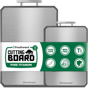 image:imageFreshware Titanium Cutting Board for Kitchen Double Sided and Non Slip Cutting Boards Pure TitaniumPP Chopping Board with Juice Grooves Dishwasher Safe Large 152 by 105Set of 2