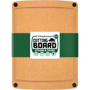 image:imageFreshware Wood Cutting Boards for Kitchen Dishwasher Safe Medium 12 x 9 and Large 15 x 1125 Set of 2 Black18 x 13 Groove Natural