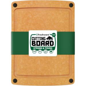 image:imageFreshware Wood Cutting Boards for Kitchen Dishwasher Safe Medium 12 x 9 and Large 15 x 1125 Set of 2 Black20 x 14 Groove Natural