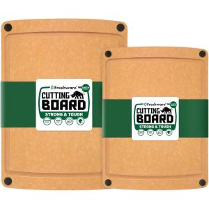 image:imageFreshware Wood Cutting Boards for Kitchen Dishwasher Safe Medium 12 x 9 and Large 15 x 1125 Set of 2 BlackSet of 2 Groove Natural