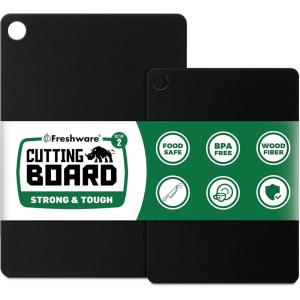 image:imageFreshware Wood Cutting Boards for Kitchen Dishwasher Safe Medium 12 x 9 and Large 15 x 1125 Set of 2 BlackSet of 2 No Groove Black