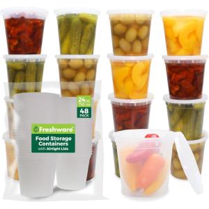 image:imageFreshware Deli Containers with Lids 32 oz 50 Set LeakProof BPA Free Plastic Take Out Bowls Food Storage Containers for Takeout Meal Prep Storage Freezer Microwave amp Dishwasher Safe24 oz  48 Sets
