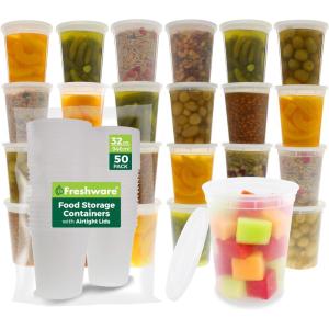 image:imageFreshware Deli Containers with Lids 32 oz 50 Set LeakProof BPA Free Plastic Take Out Bowls Food Storage Containers for Takeout Meal Prep Storage Freezer Microwave amp Dishwasher Safe32 oz  50 Sets