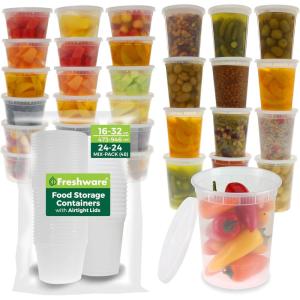 image:imageFreshware Food Storage Containers with Lids 81632 oz x 20 each 60 sets Deli Containers Microwave and Freezer Safe Stackable Leakproof BPA Free Clear16  32 oz  48 Sets