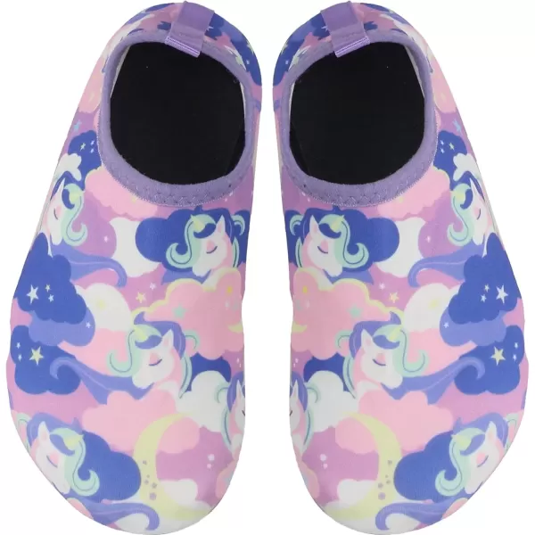 imageBomKinta Kids Water Shoes Boys Girls Barefoot Quick Dry NonSlip Aqua Socks for Beach Swimming PoolBlue Purple Unicorn