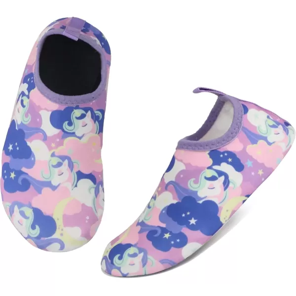 imageBomKinta Kids Water Shoes Boys Girls Barefoot Quick Dry NonSlip Aqua Socks for Beach Swimming PoolBlue Purple Unicorn