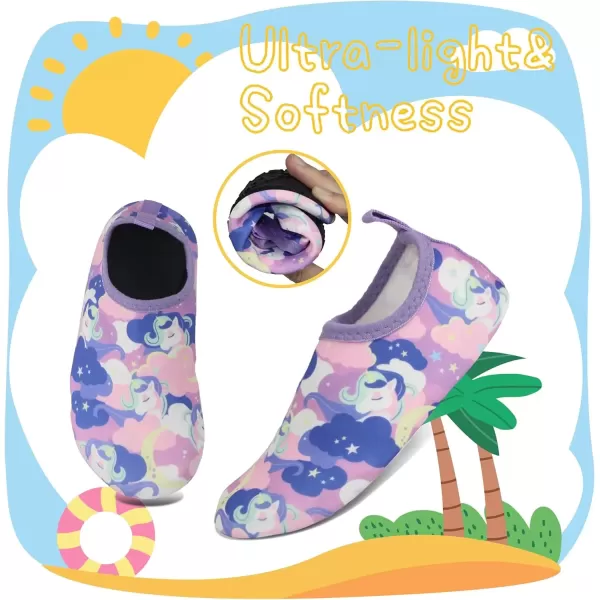imageBomKinta Kids Water Shoes Boys Girls Barefoot Quick Dry NonSlip Aqua Socks for Beach Swimming PoolBlue Purple Unicorn
