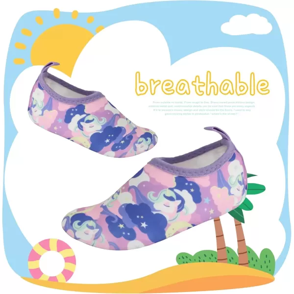imageBomKinta Kids Water Shoes Boys Girls Barefoot Quick Dry NonSlip Aqua Socks for Beach Swimming PoolBlue Purple Unicorn