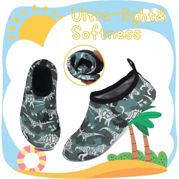 imageBomKinta Kids Water Shoes Boys Girls Barefoot Quick Dry NonSlip Aqua Socks for Beach Swimming PoolCamouflage Dinosaur