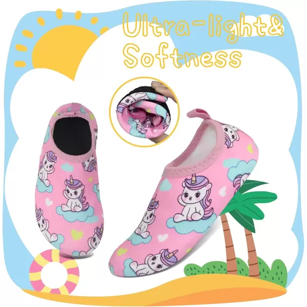 imageBomKinta Kids Water Shoes Boys Girls Barefoot Quick Dry NonSlip Aqua Socks for Beach Swimming PoolPink Green Unicorn