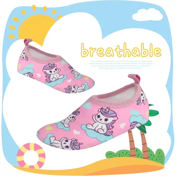 imageBomKinta Kids Water Shoes Boys Girls Barefoot Quick Dry NonSlip Aqua Socks for Beach Swimming PoolPink Green Unicorn