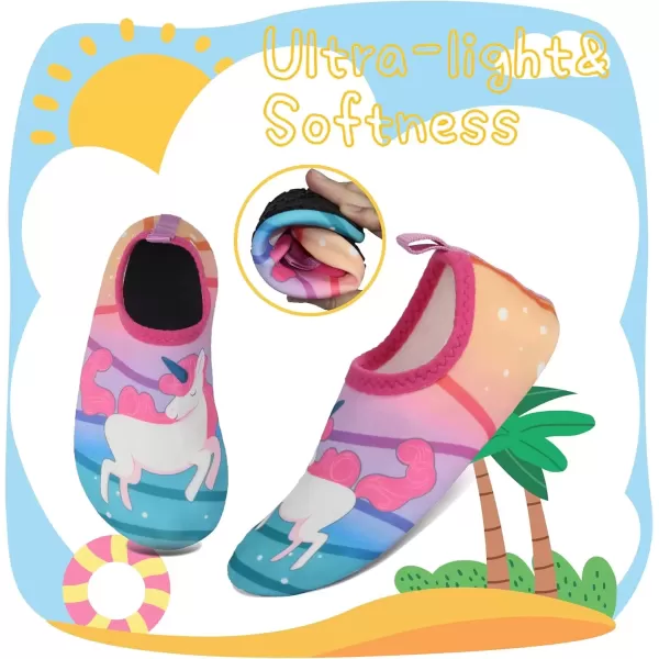 imageBomKinta Kids Water Shoes Boys Girls Barefoot Quick Dry NonSlip Aqua Socks for Beach Swimming PoolRose Unicorn