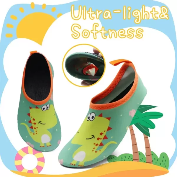 imageBomKinta Kids Water Shoes Boys Girls Barefoot Quick Dry NonSlip Aqua Socks for Beach Swimming PoolYellow Dinosaur