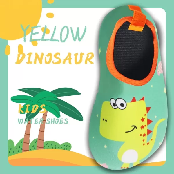 imageBomKinta Kids Water Shoes Boys Girls Barefoot Quick Dry NonSlip Aqua Socks for Beach Swimming PoolYellow Dinosaur