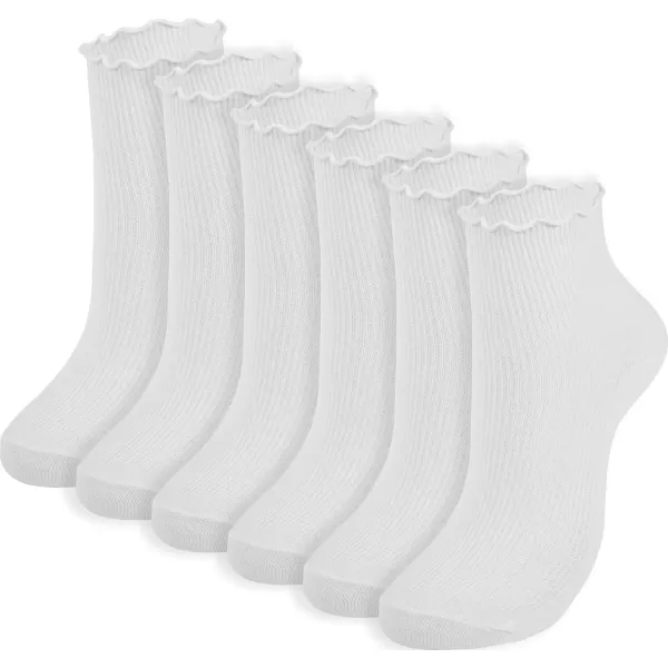 imageBomKinta Ankle Ruffle Socks Women  Cute Crew Frilly Sock  Low Cut Cotton SocksAll White  6 Pairs
