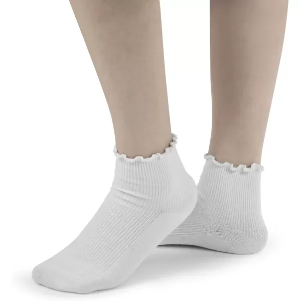 imageBomKinta Ankle Ruffle Socks Women  Cute Crew Frilly Sock  Low Cut Cotton SocksAll White  6 Pairs