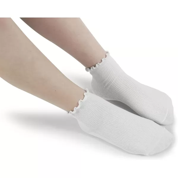 imageBomKinta Ankle Ruffle Socks Women  Cute Crew Frilly Sock  Low Cut Cotton SocksAll White  6 Pairs