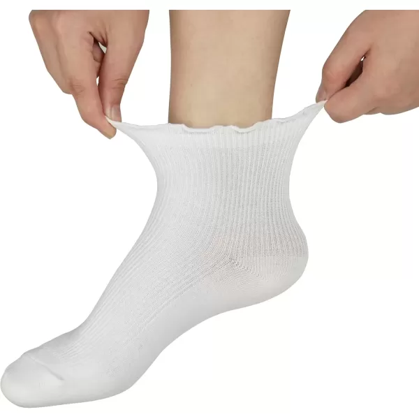 imageBomKinta Ankle Ruffle Socks Women  Cute Crew Frilly Sock  Low Cut Cotton SocksAll White  6 Pairs