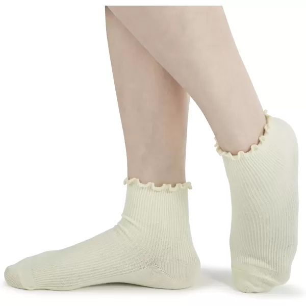imageBomKinta Ankle Ruffle Socks Women  Cute Crew Frilly Sock  Low Cut Cotton SocksBlack Coffee Cream Khaki Brown White  6 Pairs