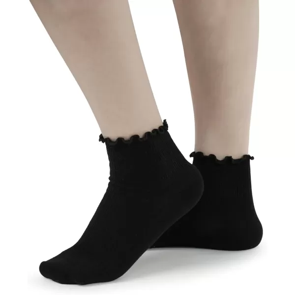 imageBomKinta Ankle Ruffle Socks Women  Cute Crew Frilly Sock  Low Cut Cotton SocksBlack Coffee Cream Khaki Brown White  6 Pairs