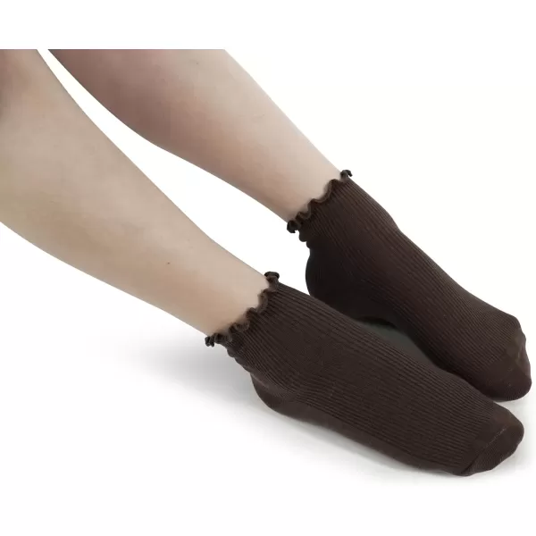 imageBomKinta Ankle Ruffle Socks Women  Cute Crew Frilly Sock  Low Cut Cotton SocksBlack Coffee Cream Khaki Brown White  6 Pairs