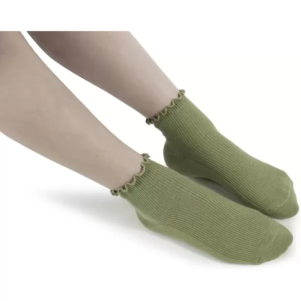 imageBomKinta Ankle Ruffle Socks Women  Cute Crew Frilly Sock  Low Cut Cotton SocksBlack Gold Gray White Yellow Green  6 Pairs
