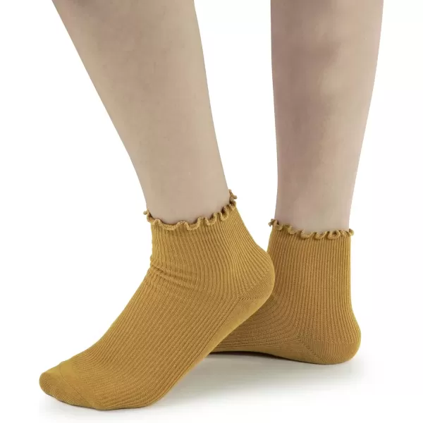 imageBomKinta Ankle Ruffle Socks Women  Cute Crew Frilly Sock  Low Cut Cotton SocksBlack Gold Gray White Yellow Green  6 Pairs
