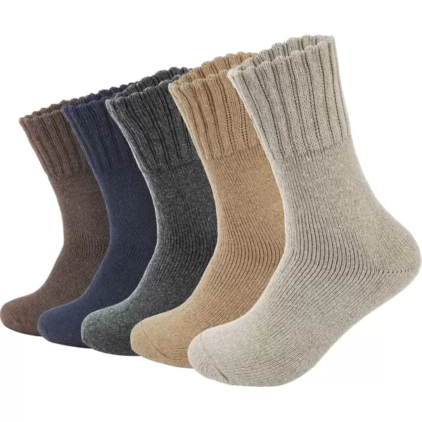 imageBomKinta Boot Socks for Men  Solid Winter Socks Thick Warm Work Socks Size 712Deep Blue Deep Gray Beige Khaki Brown  5 Pairs