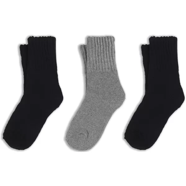 imageBomKinta Boot Socks for Women Winter Solid Thick Warm Socks Cozy Crew Socks Christmas GiftBlack Black Gray 3 Pairs