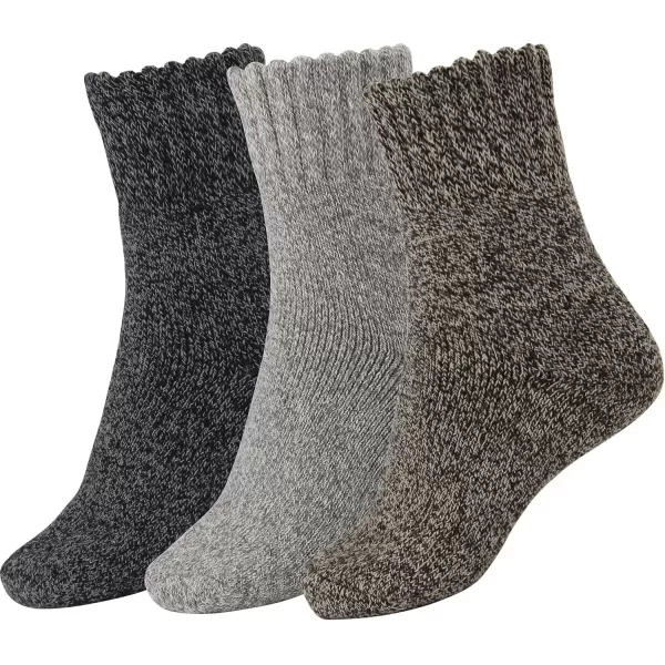 imageBomKinta Boot Socks for Women Winter Solid Thick Warm Socks Cozy Crew Socks Christmas GiftBlack Brown Gray 3 Pairs