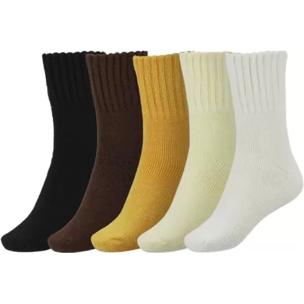 imageBomKinta Boot Socks for Women Winter Solid Thick Warm Socks Cozy Crew Socks Christmas GiftBlack Brown Yellow Mikyellow White 5 Pairs