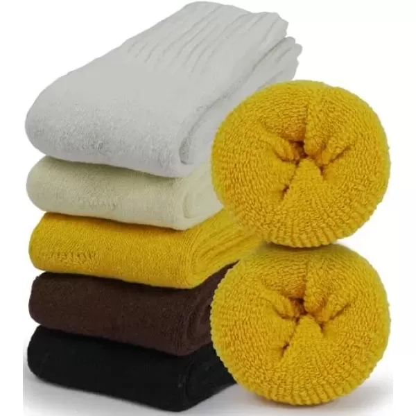 imageBomKinta Boot Socks for Women Winter Solid Thick Warm Socks Cozy Crew Socks Christmas GiftBlack Brown Yellow Mikyellow White 5 Pairs